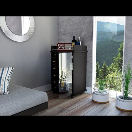 Tuhome Dukat Bar Cart, Two Shelves, Six Built-in Wine Rack, Four Casters, Black BLW6544